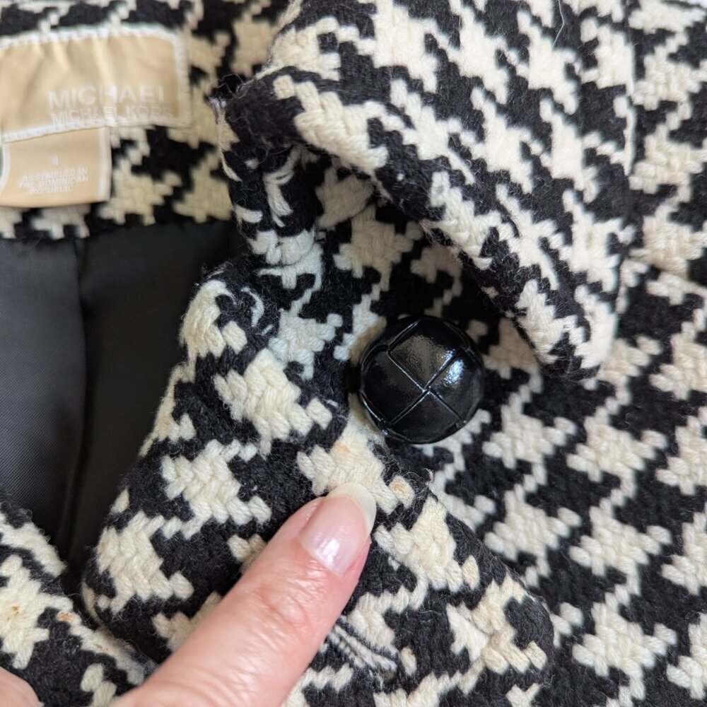 Michael Kors Women's Wool Coat Size 4 Black & White Trench Coat - Picture 12 of 13